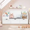 55.1’’ Kids Bookshelf with Reading Nook, Toy Storage Organizer with Seat Cushion and 3 Movable Drawers, Kids Reading Nook 4