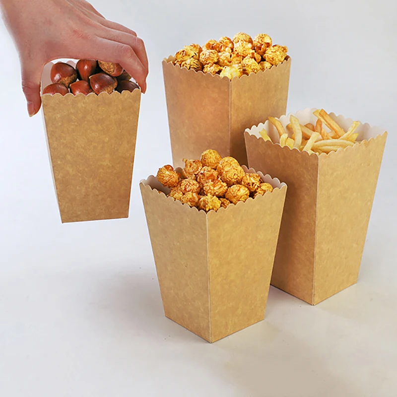 6/10/12pcs Kraft Paper Popcorn Boxs For Birthday Party Decoration Home