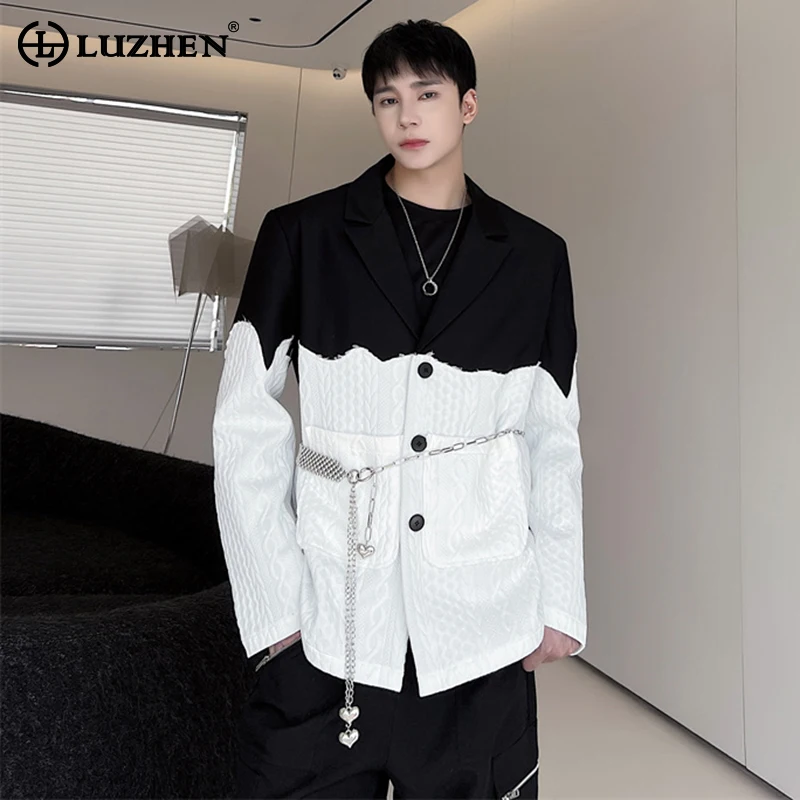 

LUZHEN Fashion 2024 Color Contrast Splicing Design Blazer Outerwear Men's High Street Original Niche Stylish Jacket Suit LZ1607