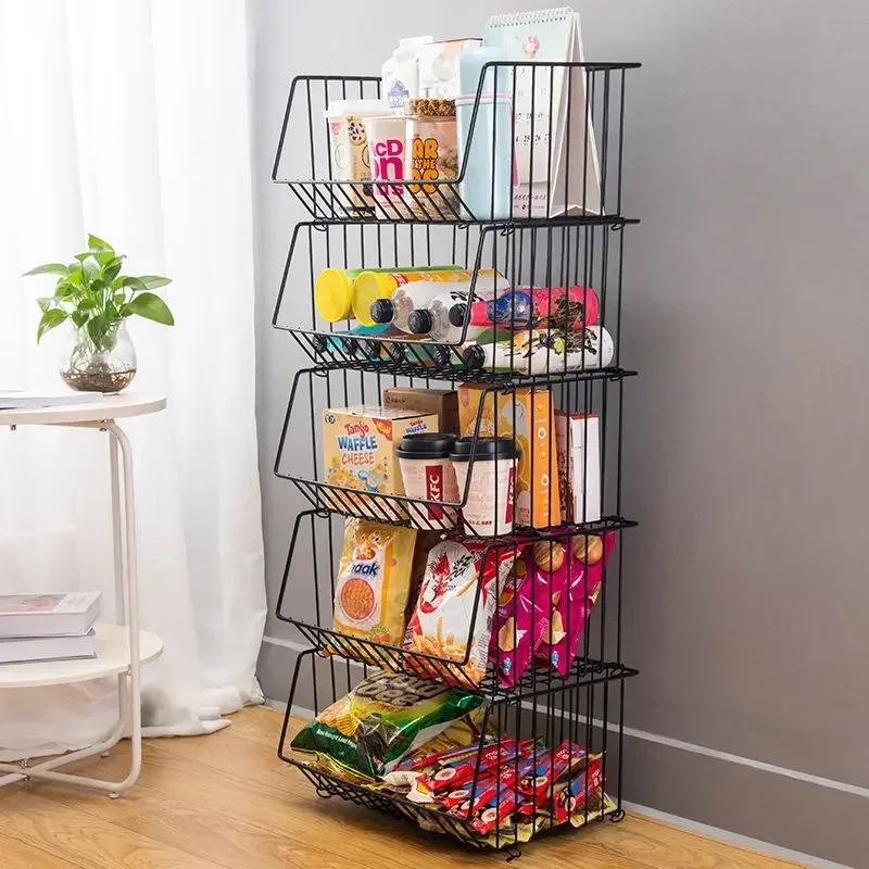 Steel Kitchen Trolley Vegetable Fruit Snacks Grocery Organiser Household Storage Basket 2/3/4/5 Tier Rolling trolley cart