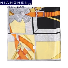 

NIANZHEN Real 100% Natural Silk Scarf 12 Momme Women Neckerchief Square Echarpe Head Scarf Hairscarf Bandana 66x66cm 60607