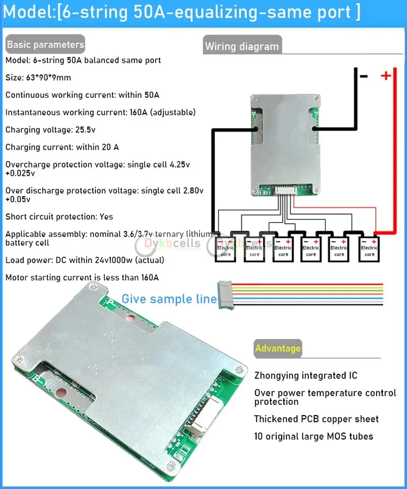 6S 7S 8S Li-Ion Lifepo4 Lithium Batterie Schutz Board BMS Balance 50A 100A 130A 230A300A Strom 24V Energiespeicher RV Power – Detail 1