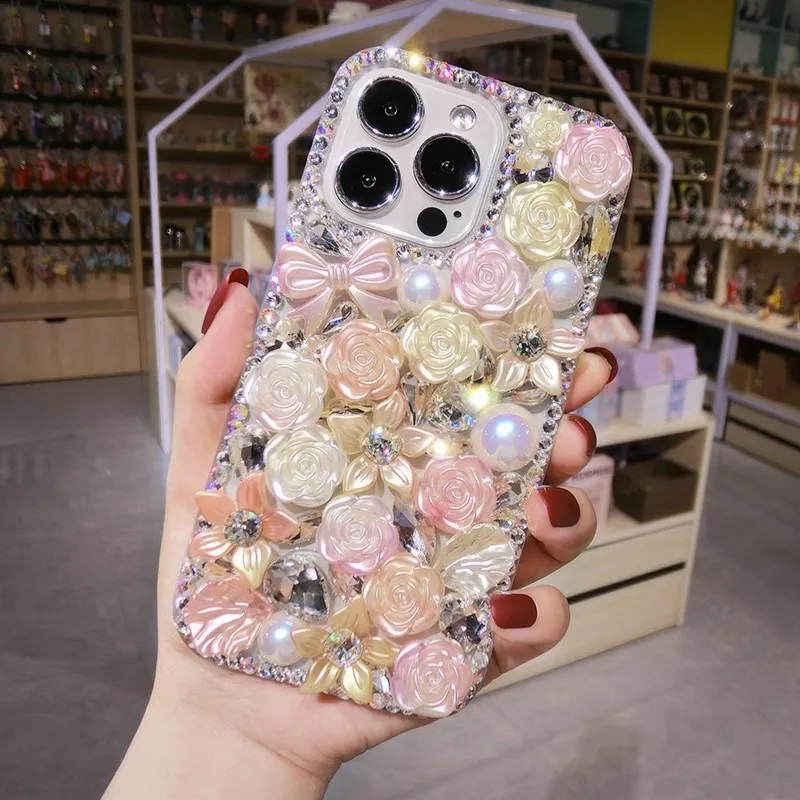 

Luxuxy Fashion Baroque Flowers Phone Cover For iPhone 13 Pro Max Plus Bling Rhinestone Protective Case For iPhone 13 With Holder