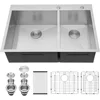 33 Inch Kitchen Sink Double Bowl 60/40 Stainless Steel 18 Gauge Drop In Top Mount Overmount Kitchen Sink Basin Washhand Stand 1