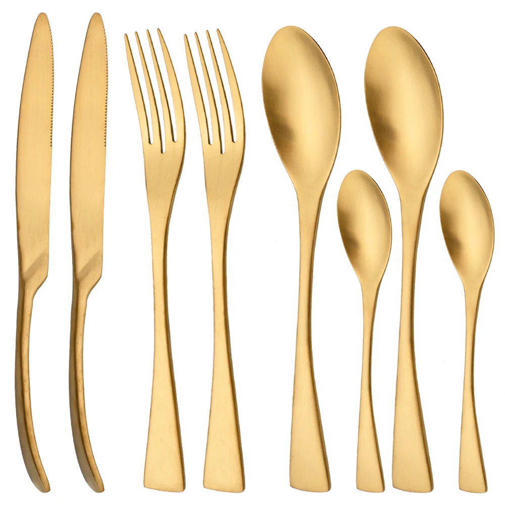 2People Matte Gold Dinnerware Set 18/10 Stainless Steel Knife Fork