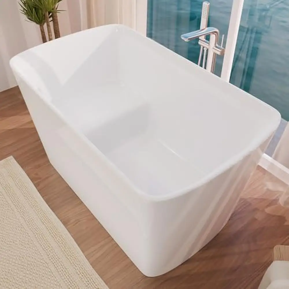 Lucite Acrylic Freestanding Bathtub 47" with Seat Design Japanese Soaking Tub Chrome Drain Slotted Overflow Easy Installation & 2
