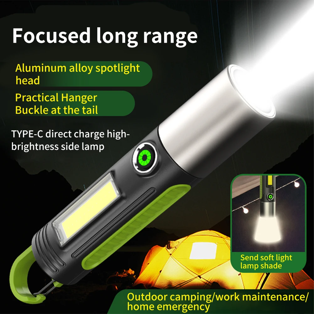 

Telescopic Powerful Flashlight Type-C Charging Camping Flashlight For Outdoor