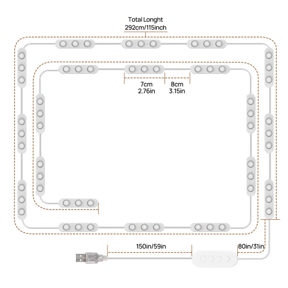 10FT LED Makeup Light Strip 3 Color Temperature USB Mirror Strip Lights Dimmable for Makeup Vanity Table & Bathroom Mirror