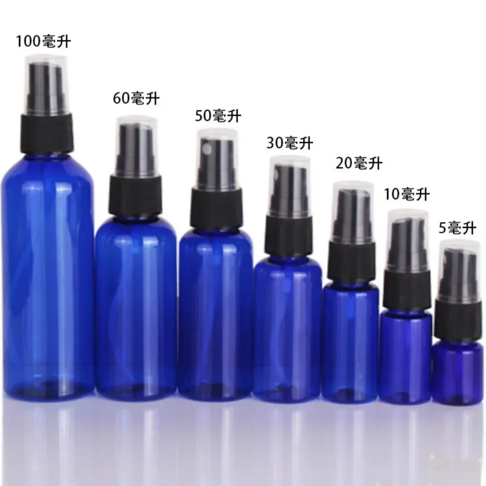 50 adet 20/30/50/60/100ml boş mavi sprey doldurulabilir şişeler ince sis plastik kaplar alkol dezenfektanı toptan
