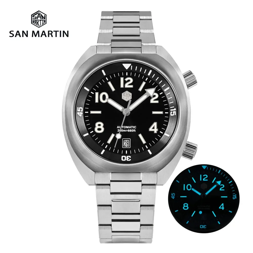 San Martin Men Diving Watch Yn55 Button Control Bidirezionale Turn Chapter Ring Automatico Zaffiro Meccanico Impermeabile 200M