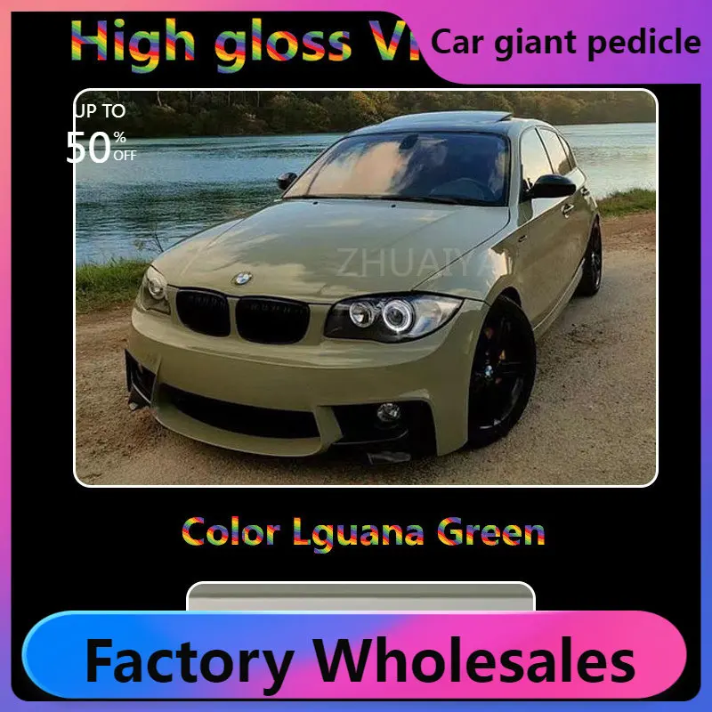 

CAR vinyl Highest quality super gloss Lguana green vinyl wrap true Gloss vinyl wrap for Vehicle wrap quality Warranty ZHUAIYA