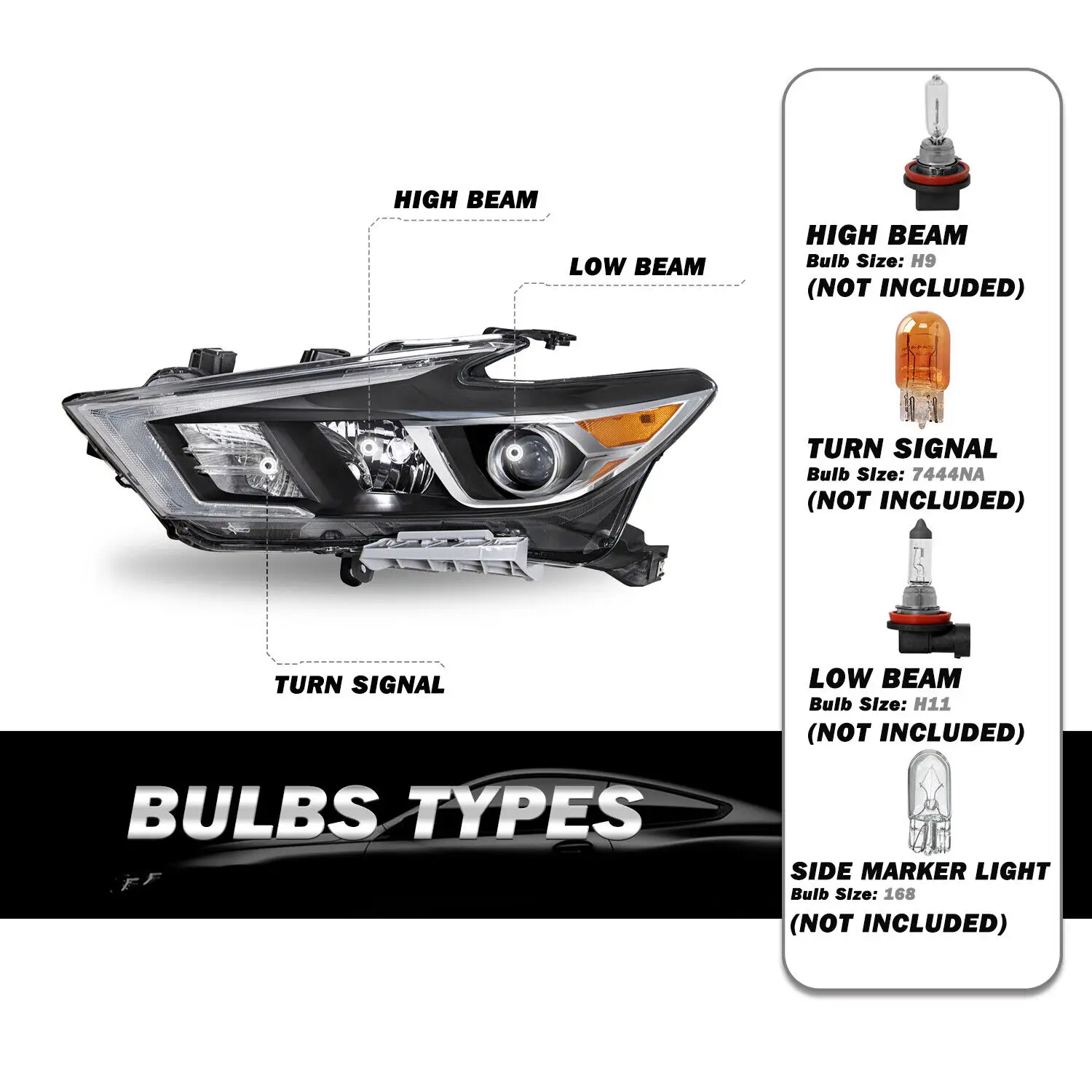 Ensemble de Lampes de Sauna Halogène LED DRL, Lentille Transparente Chromée Noire, Côté Droit, pour Nissan Maxima S SL SV 2016, 2018-2017