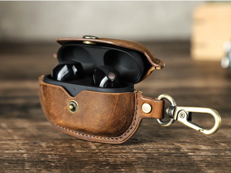 Genuine Leather Earphone Case for Sony WF-1000XM5 Crazy Horse Cowhide Leather Headphone Cover PU Protective Case for 1000X M5