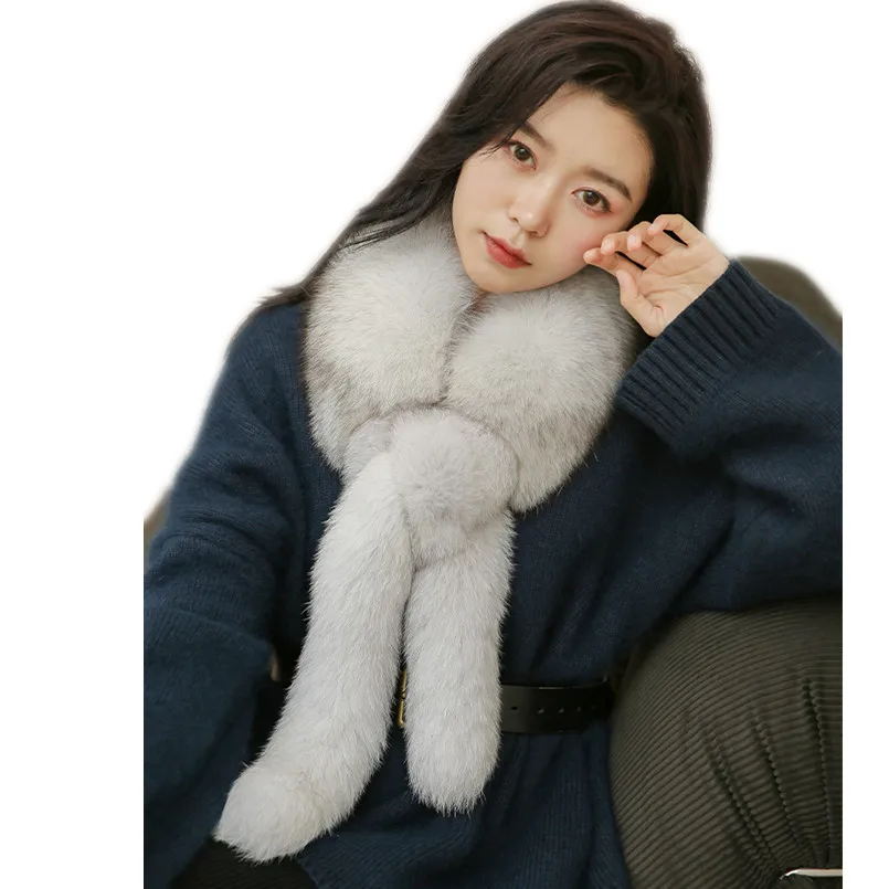 

Fashion Brand New Fashion Soft Women Real Fox Fur Collar Scarf Fluffy Neck Warmer Winter Shawl Wrap Girl Muffler