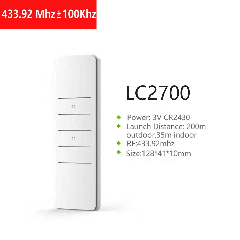 

New RF433 Wireless Emitter LC2700/LC2760 for Dooya RF433 Curtain Motor KT320E/DT52E/DT KT82TN TV/DT360e,for RF433 Tubular Motor