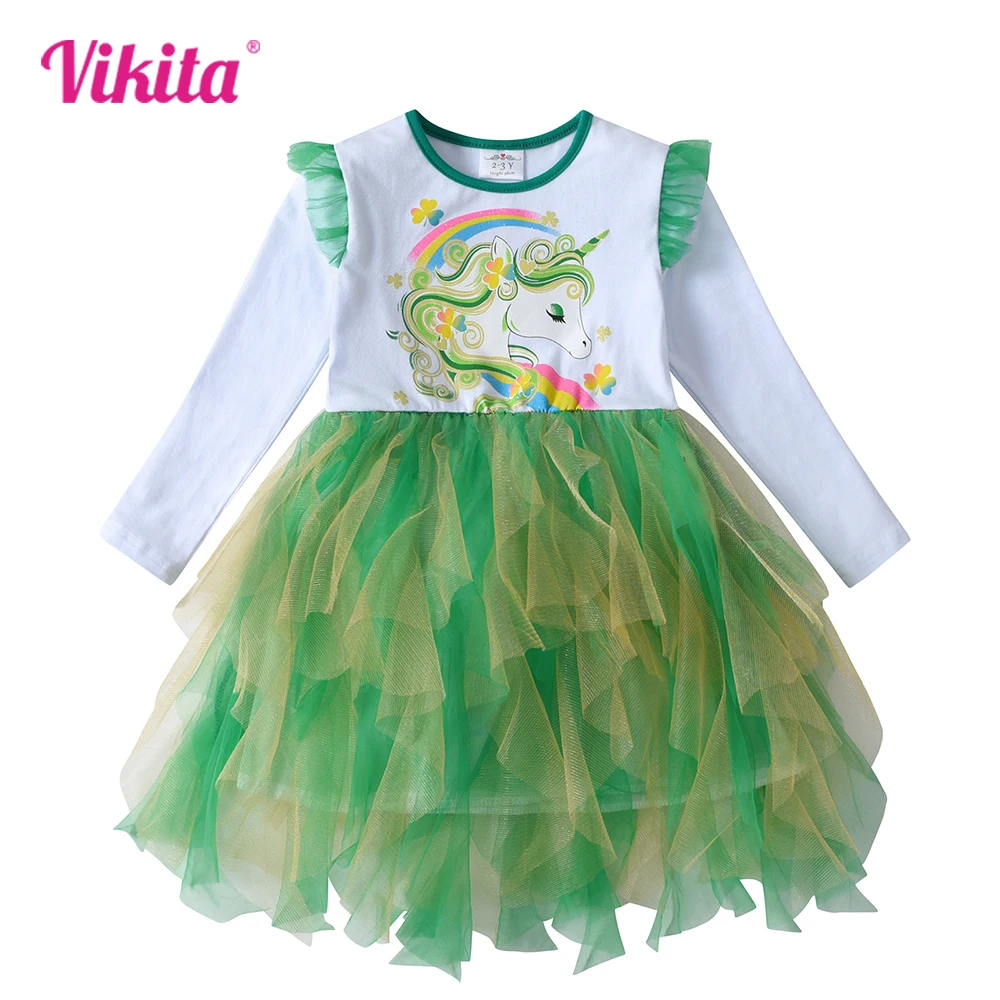 VIKITA Mädchenkleid Mit Cartoon-Druck - Regenbogen Tüll Partykleid Für Kinder
