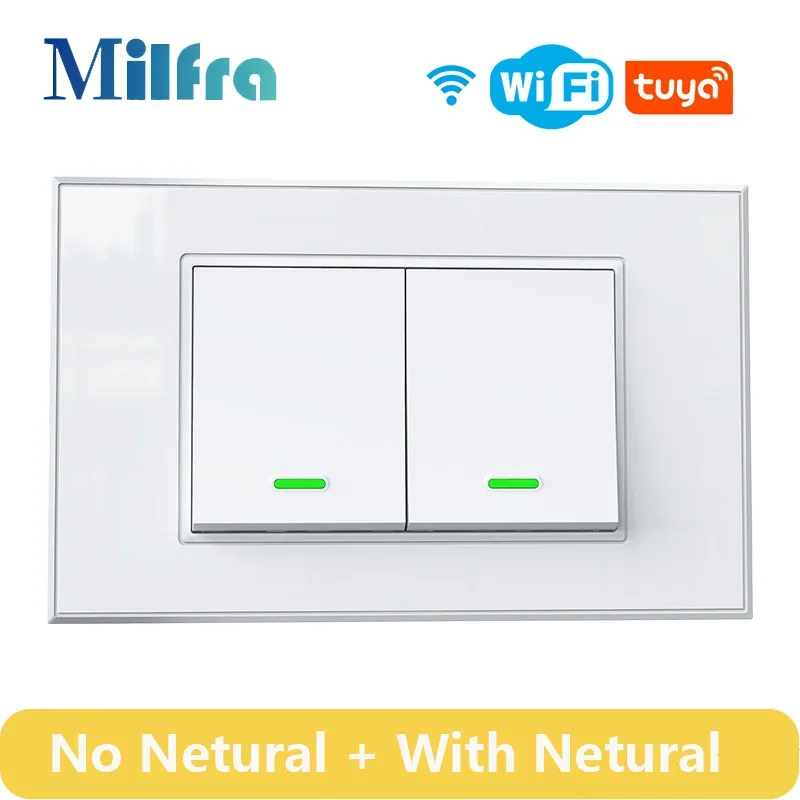 Tuya Wifi Interruptor de Botão de Luz Inteligente sem Fio Neutro Opcional Gang Interruptores de Parede Funciona com o Google Home Alexa