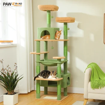 184cm Large Cat Tree Tower for Indoor Cats With Sisal-Covered Scratching Posts Spacious Hammock Padded Perches and Condos Green 1
