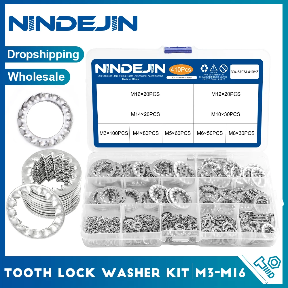 Kit d'assortiment de 680 rondelles plates Starlock à dents internes en