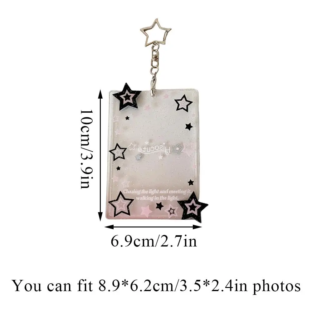 Glitter Acrylic Photocard Holder 3 inch Transparent Korean Star Photo Protector Holder Idol Photo Sleeves Pendant Keychain