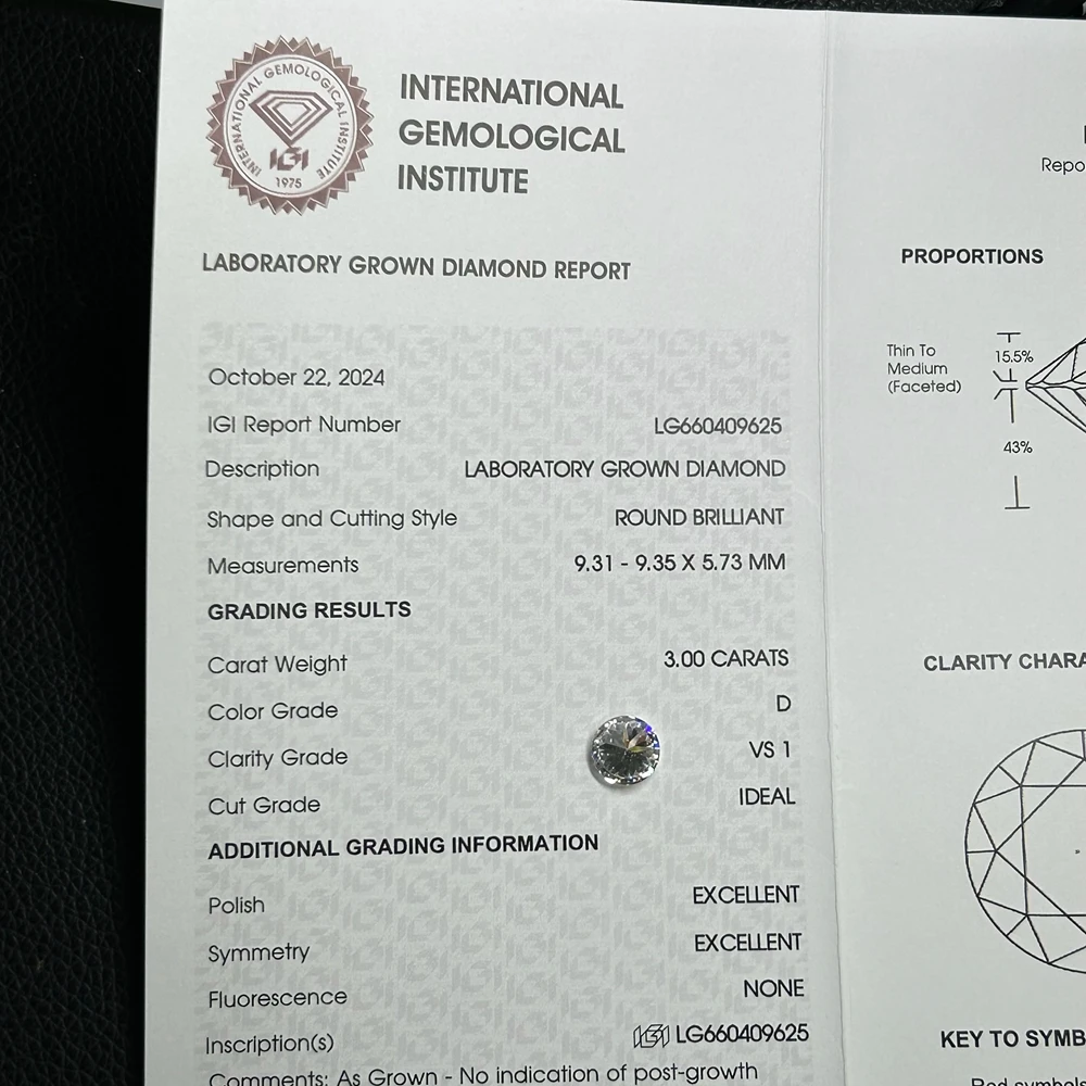 Mosangna Lab Grown Diamond D VS1 CVD Diamond IGI Certified