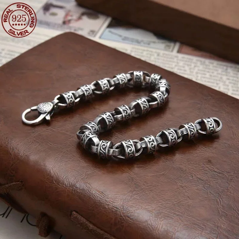 New S925 Sterling silver men and women punk style hip hop personality retro bracelet original design rattan pattern  jewelry gif