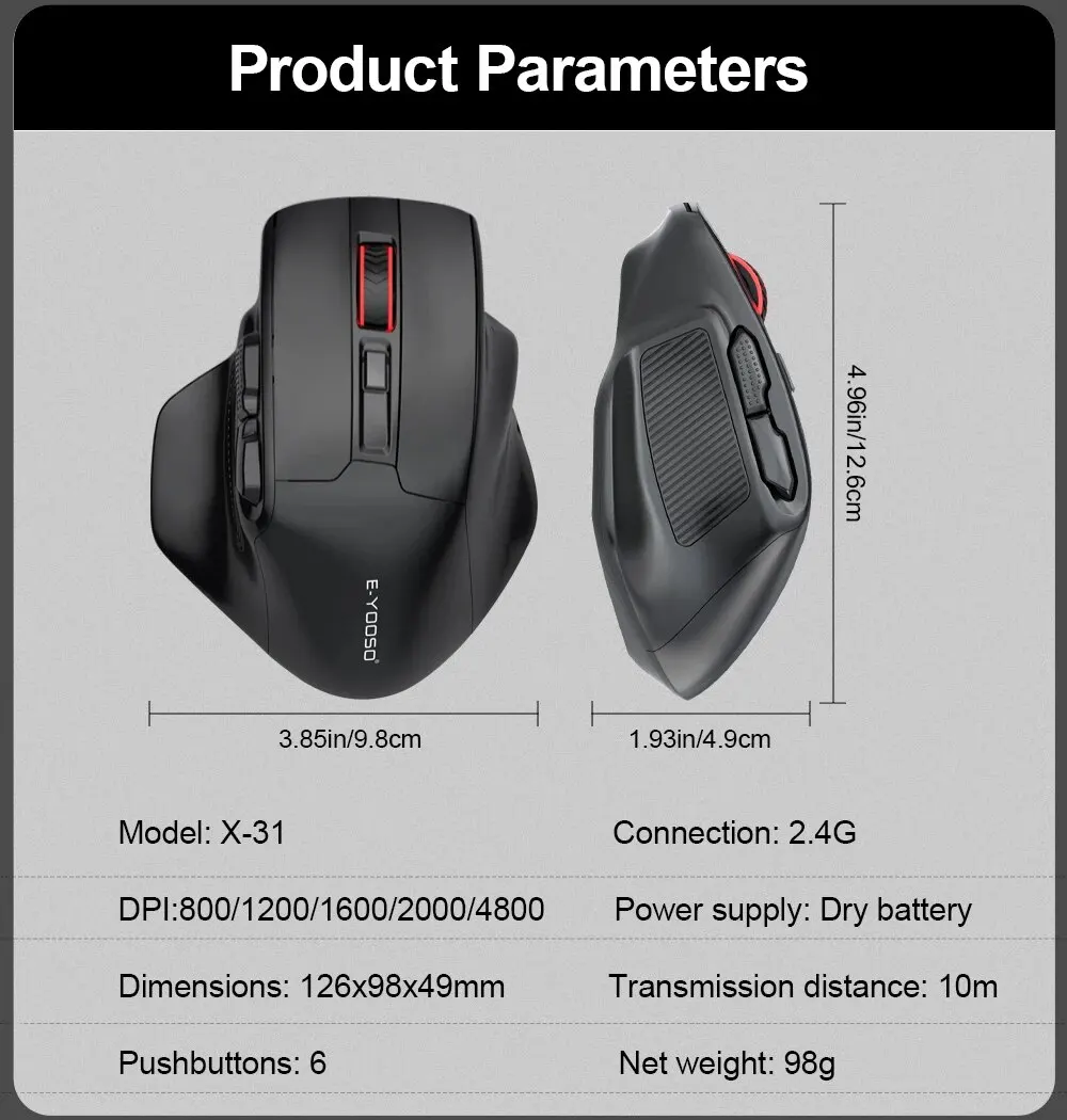 E-YOOSO X-31 USB 2.4G Wireless Gaming Große Maus Große Hände PAW3212 4800 DPI 5 Tasten für Gamer Mäuse Computer_voghion.com