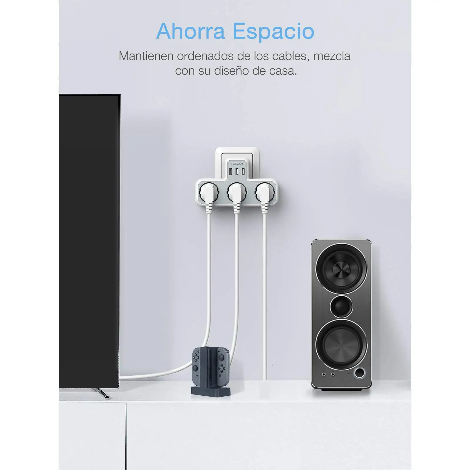 Power Strip Plug Adapter Electrical Socket Power Socket TESSAN Multiple Wall Socket 3 AC Outlets & 3 USB Ports 6 in 1 USB Adapter with Overload Protection for Smartphone Tablet
