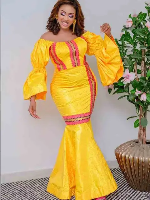 Ejiro Off Shoulder Dashiki Mermaid Gown