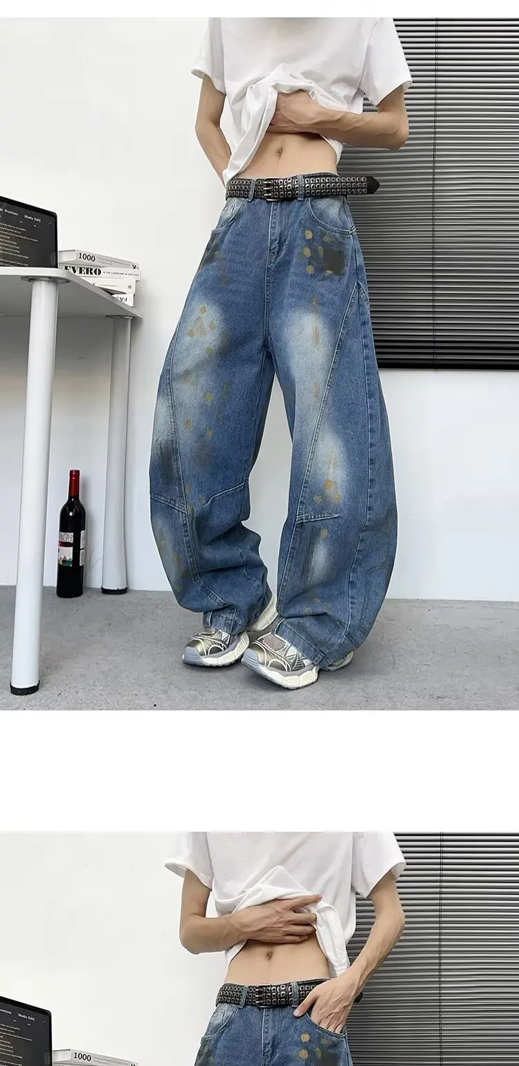 2025 Trashy Y2K Mode Distressed Washed Blue Baggy Jeans Hosen für Männer 90er Jahre Vintage Kleidung gerade Denim Hosen Ropa Hombre – Detail 9