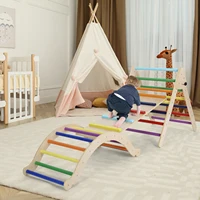 Foldable Climbing Triangle Ladder Toys with Ramp for Sliding,Climbing Set of 3 Wooden Safety Sturdy Kids Play Gym Indoor Outdoor 2