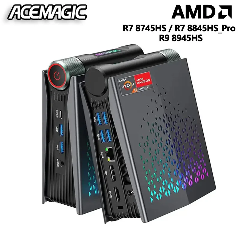 ACEMAGIC S3A Mini PC Gaming AMD R7 8745HS/8845HS R9 8945HS RAM 32GB DDR5 1TB SSD Gamer Computer RGB Light Control WiFi6 BT5.2