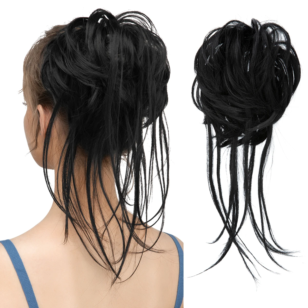 Synthetic Elastic Curly Messy Bun Hairpiece Scrunchie - Black, Blonde, Brown Natural Faux Hair Chignon Band Updo