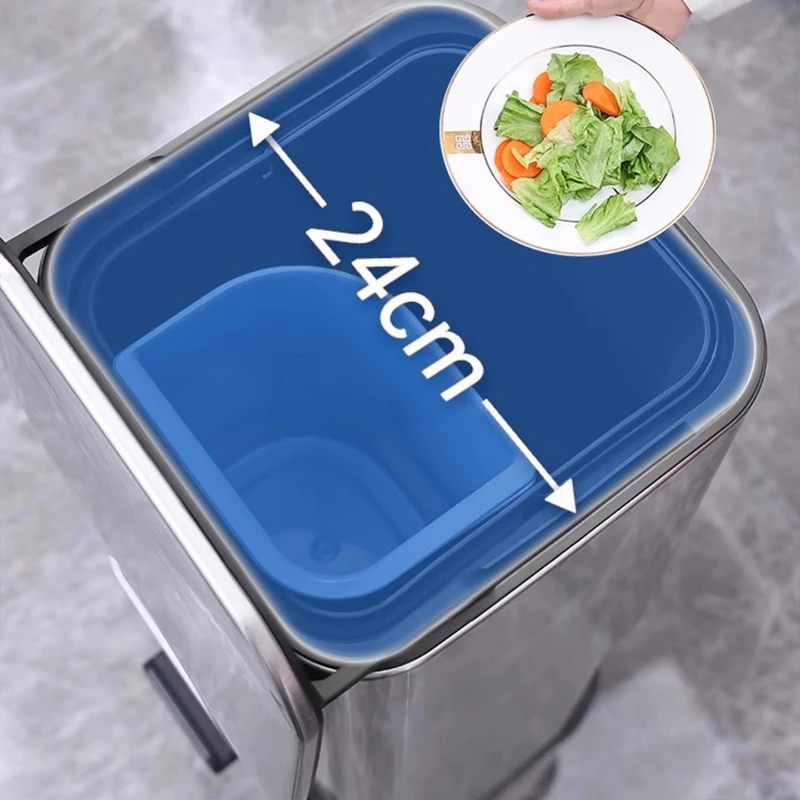 ? 이중층 스테인리스 주방 쓰레기통, 뚜껑이 있는 굽히지 않는 쓰레기통, 대용량 쓰레기통, 쉽게 청소할 수 있는 종이 타월 홀더