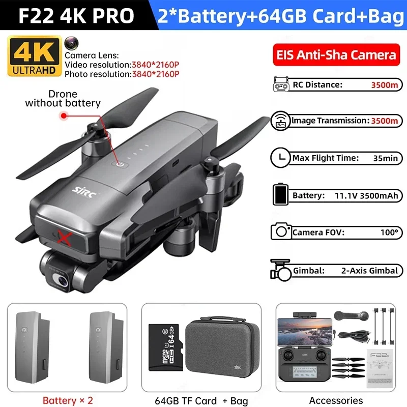 ตัวเลือกสินค้า โดรนถ่ายภาพ 4K พร้อม Gimbal ป้องกันสั่น บินไกล 3.5 กม.