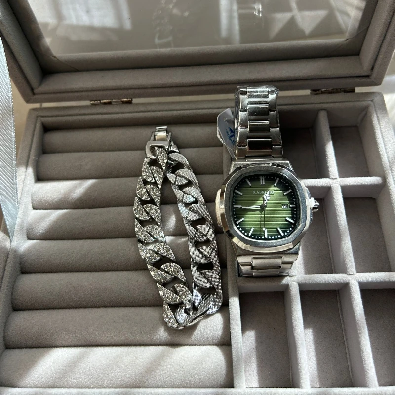 Men's Watch Simple Night Light with Calendar Quartz Men's Watch+Bracelet