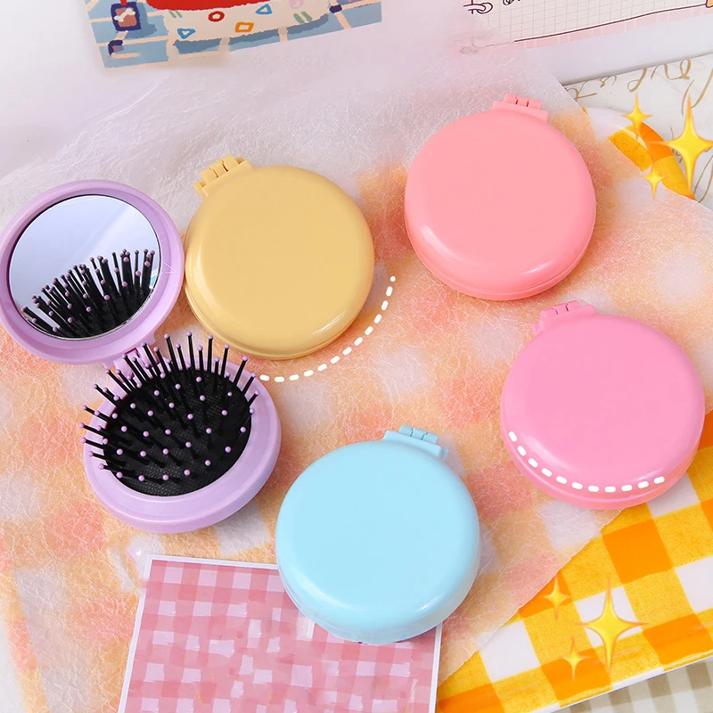 Pettine Per Capelli Carino Morbido Di Colore Solido Coreano Con Specchio Mini Portatile Attività Palestra Cuscino D'Aria Massaggio Spazzola Per Capell