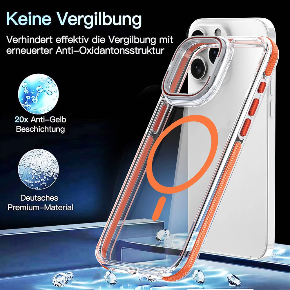 Military Grade Camera Ring Stand Case for iPhone 16 Pro Max 15 14 13 12 11 Transparent Hard PC Magnetic Wireless Charge Cover_voghion.com