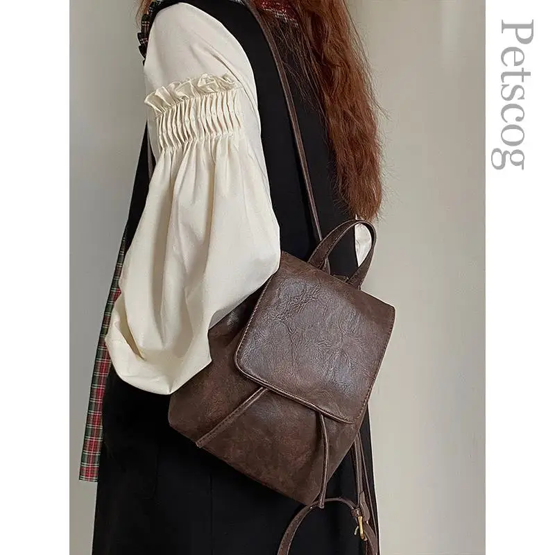 

Women's Backpack Vintage Solid Color Shoulder Bag Large Capacity Casual Ladies Pack Summer Chic Female Backpacks