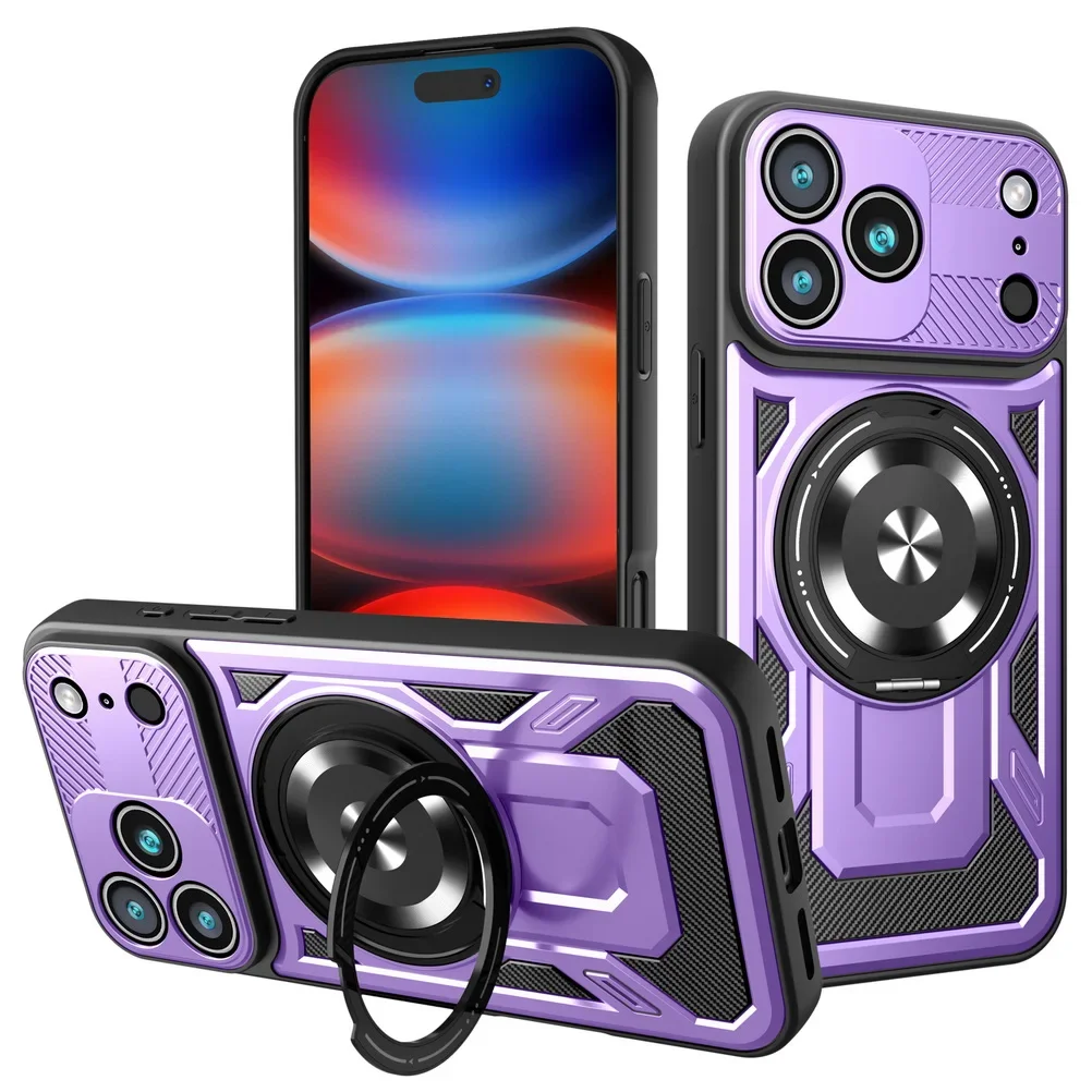 Rugged 2-in-1 360° Rotating Metal Ring Phone Case with Magnetic Anti-Drop Protection