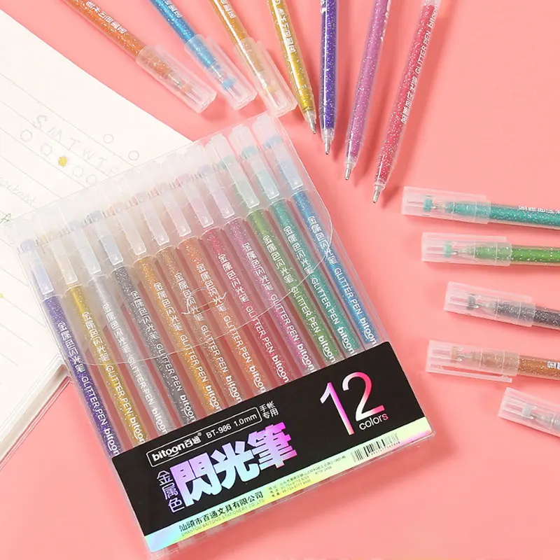Glitter Pen, Colored Gel Glitter Pen 12 Color Set, Glitter Gel