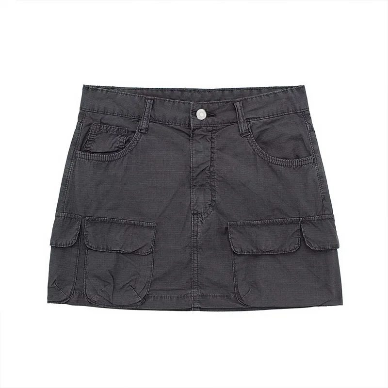 

European Autumn And Winter Women's 2023 New Casual Fashion Classic Retro High-Waisted Pockets Decorated With Work Mini Skirt