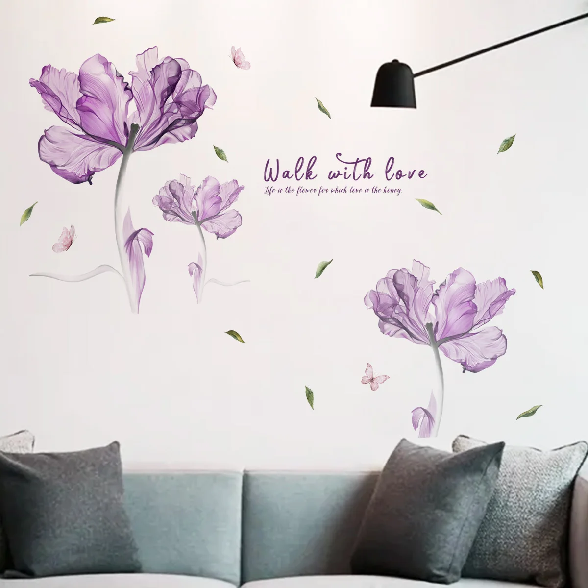 Large Purple Blossom Flower Butterfly Wall Stickers Art Decal Home Room Decor 