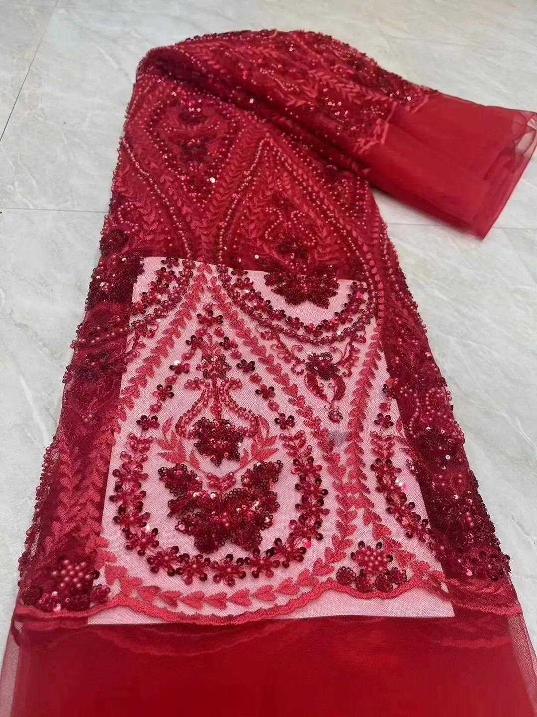 

High Quality African ZH-13067810 Tulle Mesh For Women Dress Nigerian beads Net Lace Fabric