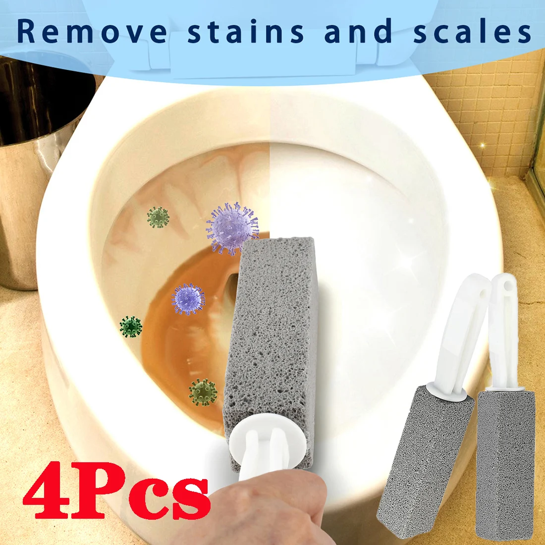 4 Pcs Pumice Stone Toilet Brush with Handle for Cleaning Toilet Bowl Ring and Hard Water Stains