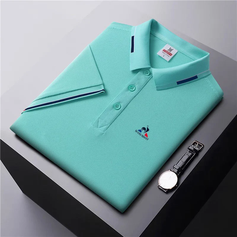 

2024 Summer New Men's Polo Shirt with Anti Pilling Polo Collar Short Sleeve Casual Business Fashion Slim Fit Men's Polo Shirt