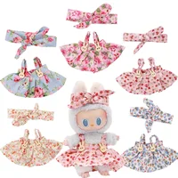 Labubu Clothes For 15-17CM Doll Floral Skirt Halter Dress Hairband 2PCS/Pack Plush Cotton Doll Dress Up Game Accessory Fans Gift 1