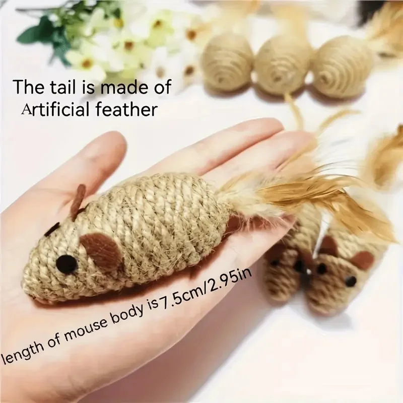 Bite-Resistant Mouse Cat Toys with Feather Tails 6