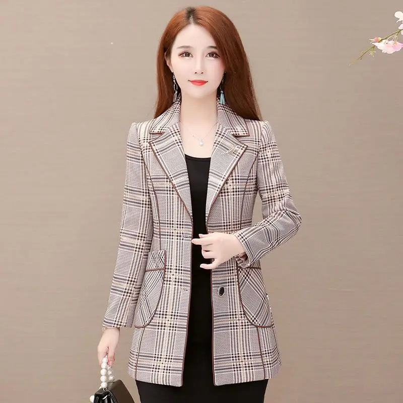 

Plaid Blazers for Women New Long Sleeve Single Breasted Korean Fashion Slim Suits Jacket Office Ladies Casual Coats R101