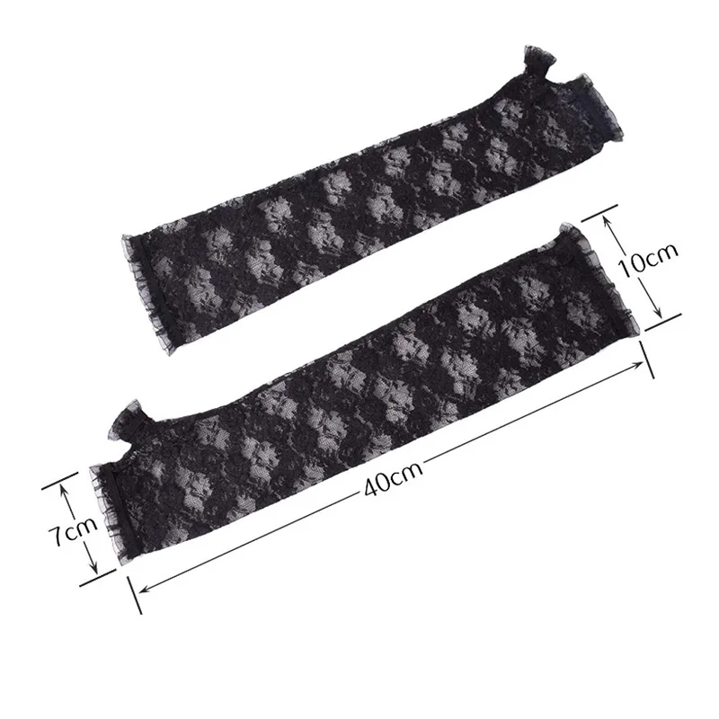 Long Lace Gloves Gothic Lolita Anime Solid Thin Gloves JK Girls Mittens Oversleeve Women Fashion Sun Block Cuff Fingerless Glove